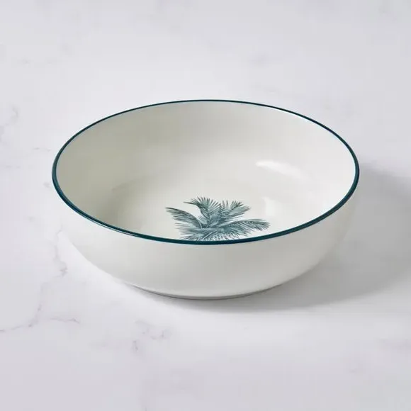 Pasta Bowl with Palm Design - Teal, Porcelain image