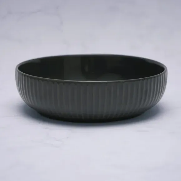 Pasta Bowl with Ribbed Edge - Charcoal, Stoneware image