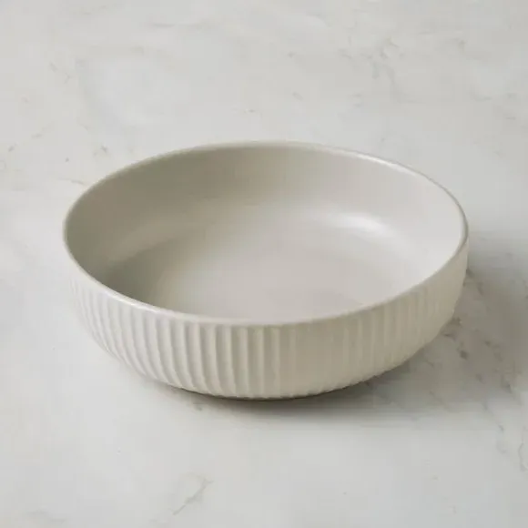 Pasta Bowl with Ribbed Edge - Grey, Stoneware