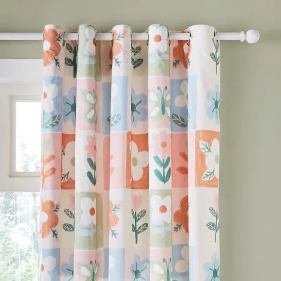 Patchwork Blackout Eyelet Curtains - Pink, Polycotton