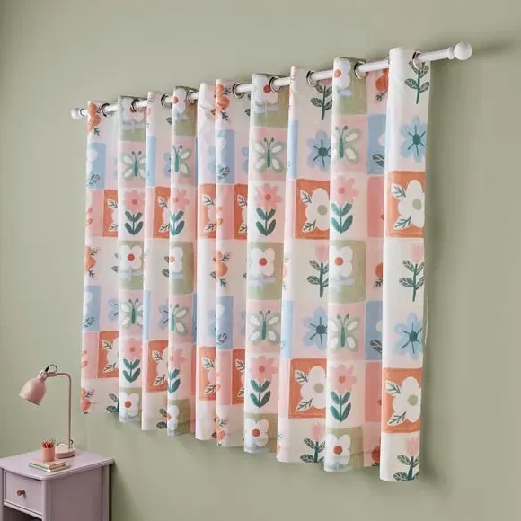 Patchwork Blackout Eyelet Curtains - Pink, Polycotton