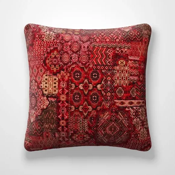 Patchwork Cushion Cover - Red, Polyester