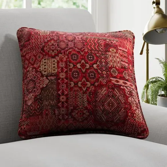 Patchwork Cushion Cover - Red, Polyester