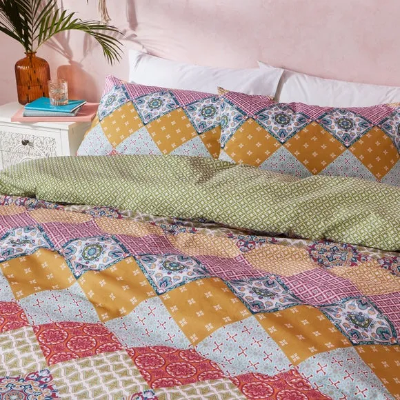 Patchwork Duvet Cover Set - Pink, Polycotton