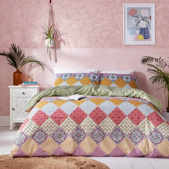 Patchwork Duvet Cover Set - Pink, Polycotton image