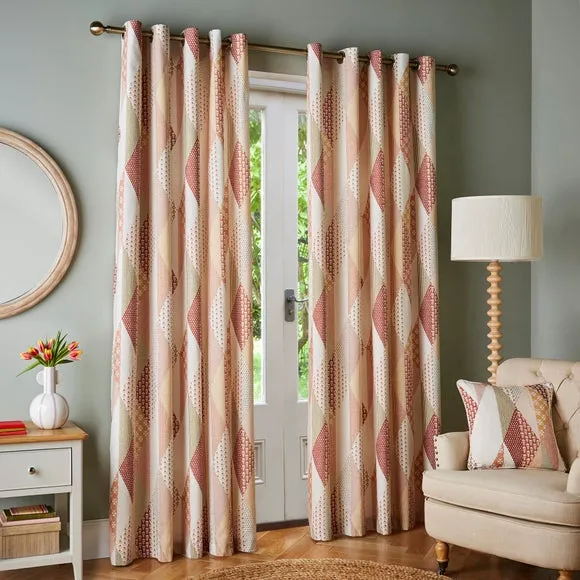 Patchwork Eyelet Curtains - Orange, Cotton