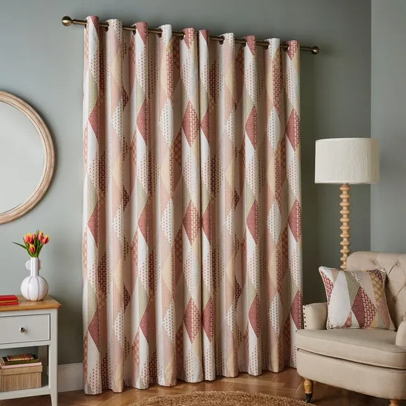 Patchwork Eyelet Curtains - Orange, Cotton