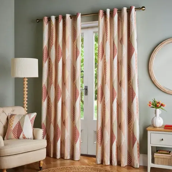 Patchwork Eyelet Curtains - Orange, Cotton
