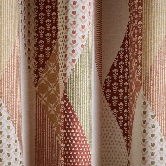 Patchwork Eyelet Curtains - Orange, Cotton