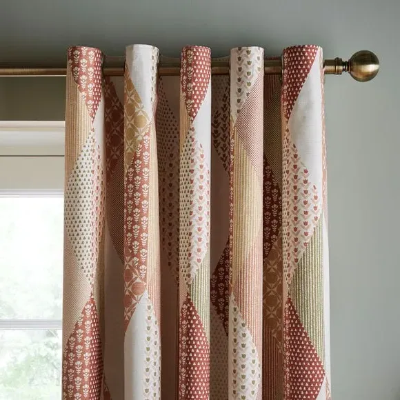 Patchwork Eyelet Curtains - Orange, Cotton