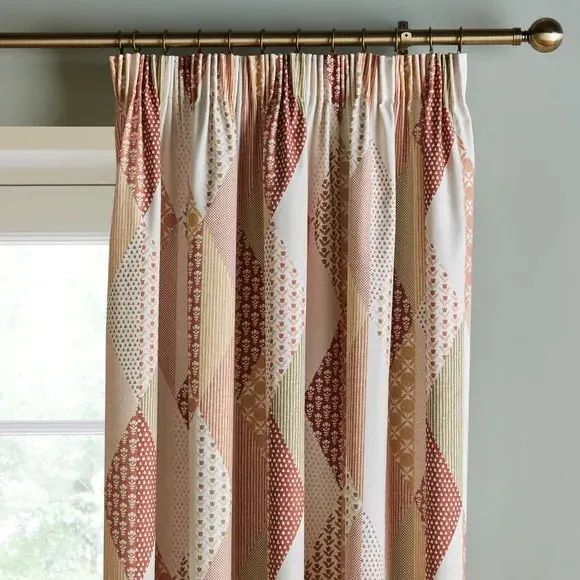 Patchwork Print Pencil Pleat Curtains - Orange image