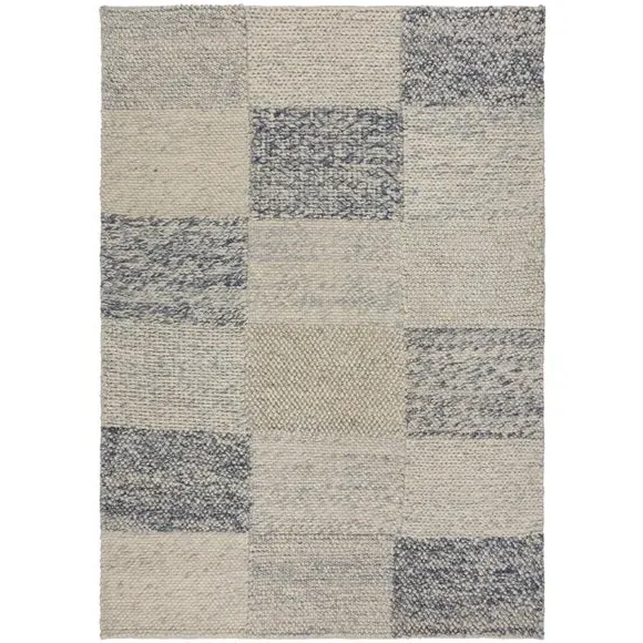 Patchwork Rug Hand Crafted - Blue, Wool Blend