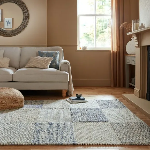 Patchwork Rug Hand Crafted - Blue, Wool Blend image