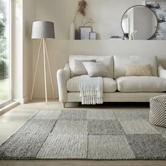 Patchwork Rug Hand Crafted - Grey, Wool Blend