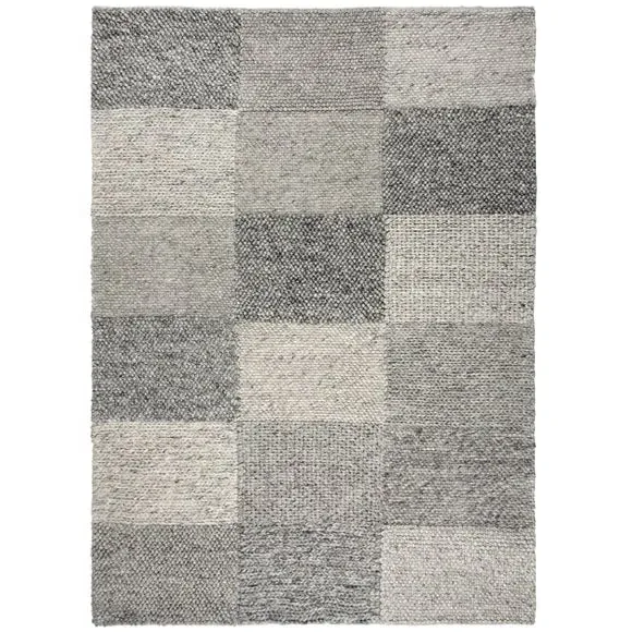 Patchwork Rug Hand Crafted - Grey, Wool Blend