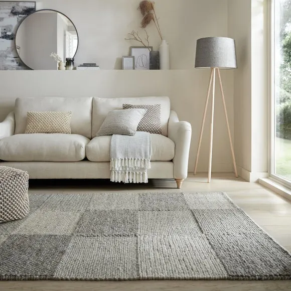 Patchwork Rug Hand Crafted - Grey, Wool Blend