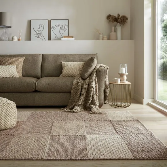 Patchwork Rug Hand Crafted - Natural, Wool Blend