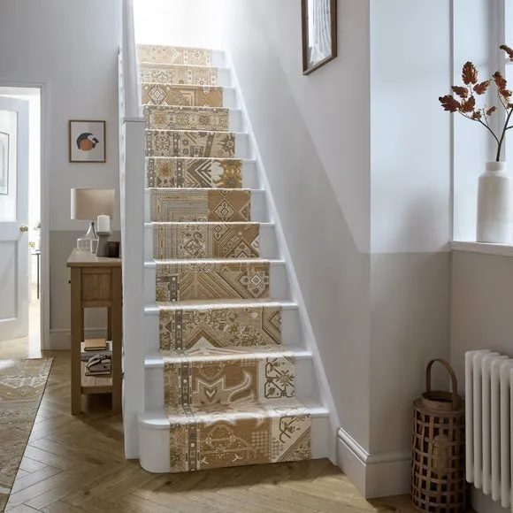 Patchwork Stair Runner - Natural, Chenille