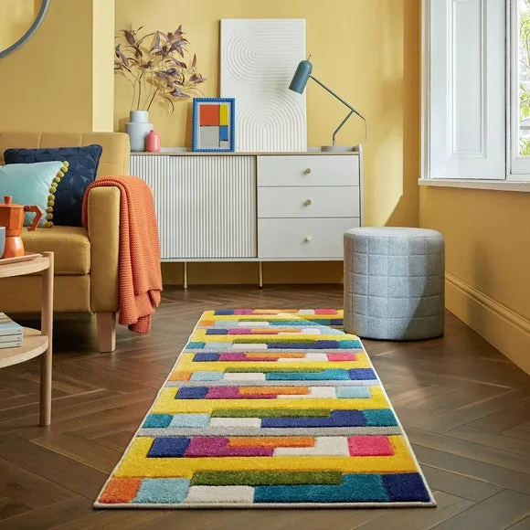 Patchwork Stripe Runner Rug - Multicoloured image