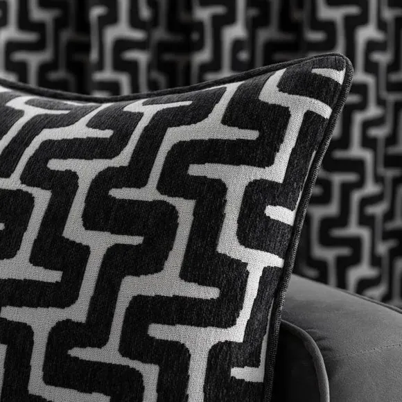 Patterned Cushion with Feather Fill - Charcoal