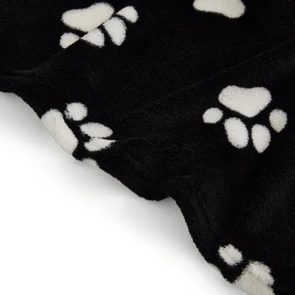 Paw Print Throw Blanket - Black, Polyester