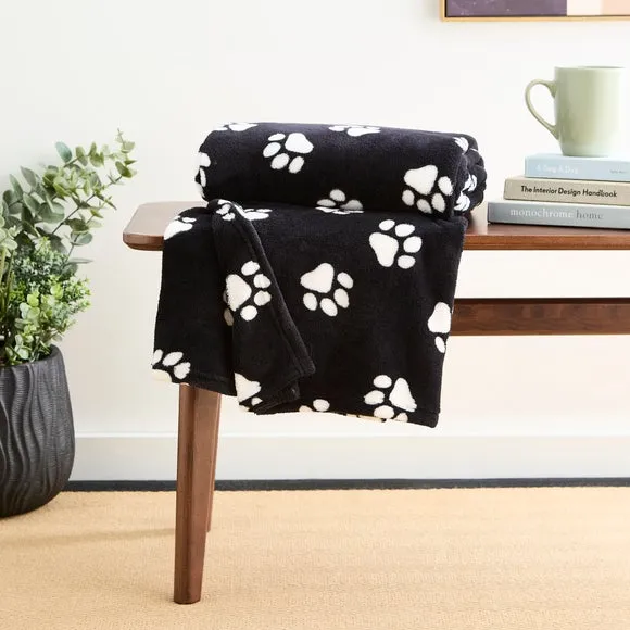 Paw Print Throw Blanket - Black, Polyester image