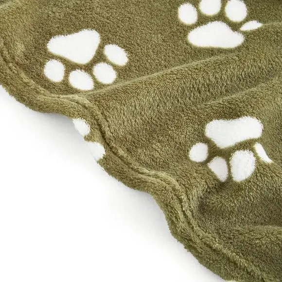 Paw Print Throw Blanket - Olive, Polyester