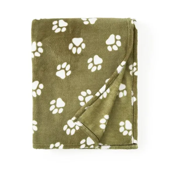 Paw Print Throw Blanket - Olive, Polyester