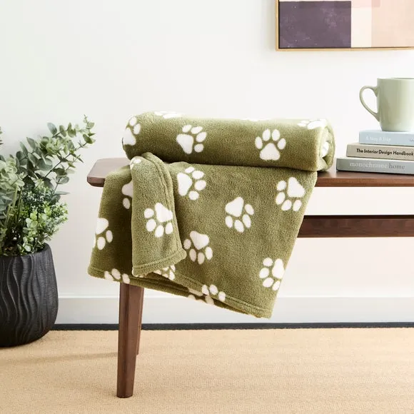 Paw Print Throw Blanket - Olive, Polyester
