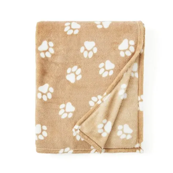 Paw Print Throw Blanket - Warm Sand, Polyester