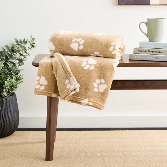 Paw Print Throw Blanket - Warm Sand, Polyester