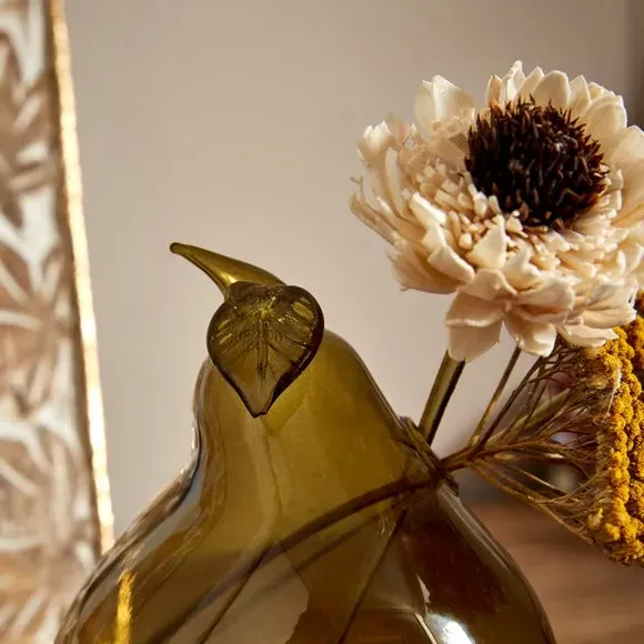 Pear-Shaped Bud Vase - Green, Hand Blown Glass