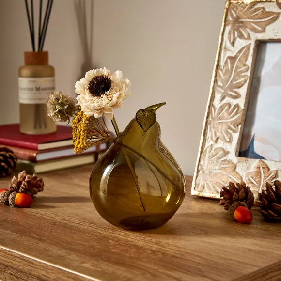 Pear-Shaped Bud Vase - Green, Hand Blown Glass