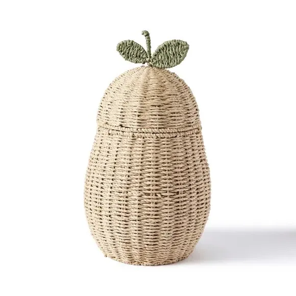Pear-Shaped Storage Basket with Lid - Natural