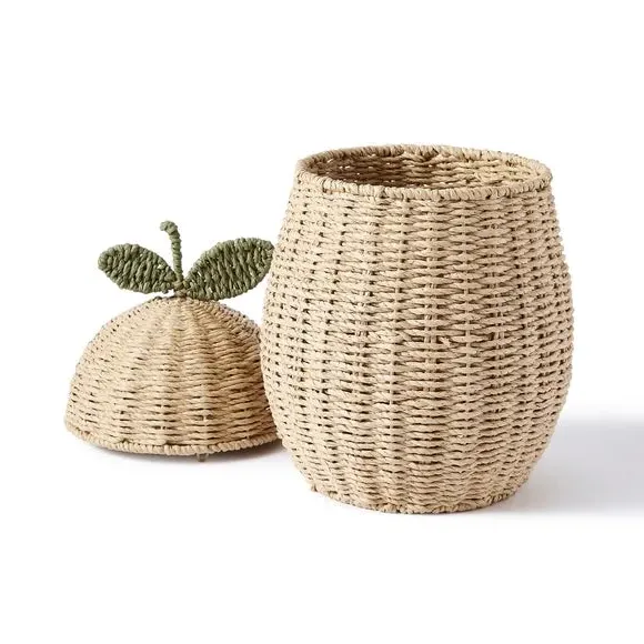 Pear-Shaped Storage Basket with Lid - Natural