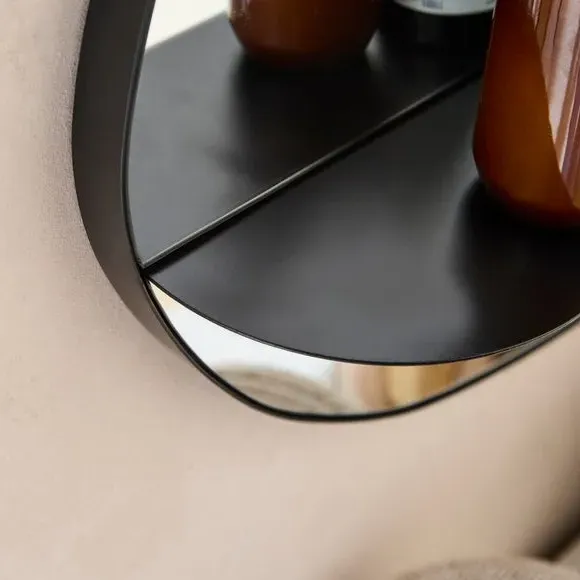 Pebble Wall Mirror with Shelf - Black, Metal