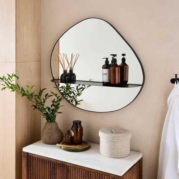 Pebble Wall Mirror with Shelf - Black, Metal image