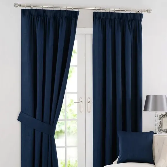 Pencil Pleat Blackout Curtains - Navy, Fabric