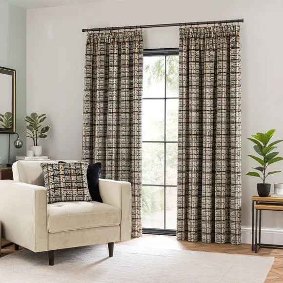 Pencil Pleat Curtains Cut Velvet - Butterscotch