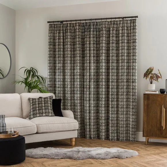 Pencil Pleat Curtains Cut Velvet - Monochrome