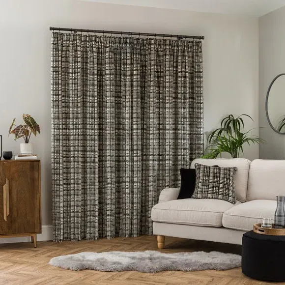 Pencil Pleat Curtains Cut Velvet - Monochrome