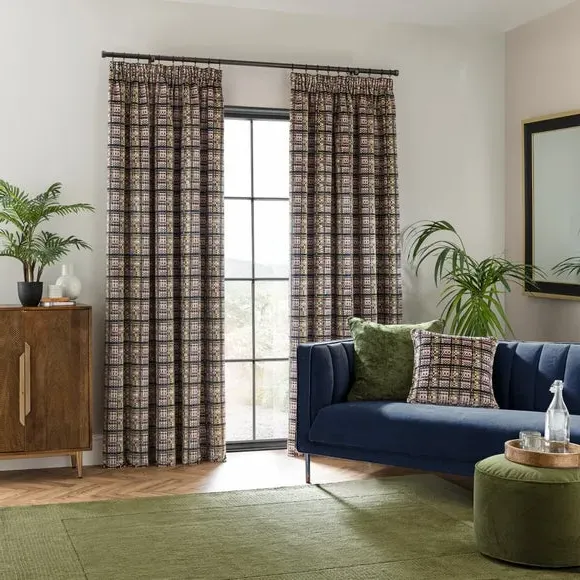 Pencil Pleat Curtains Cut Velvet - Purple