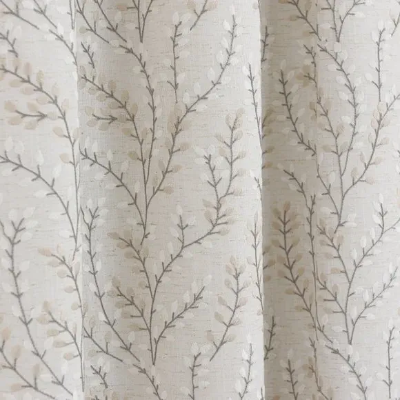Pencil Pleat Curtains Embroidered - Natural