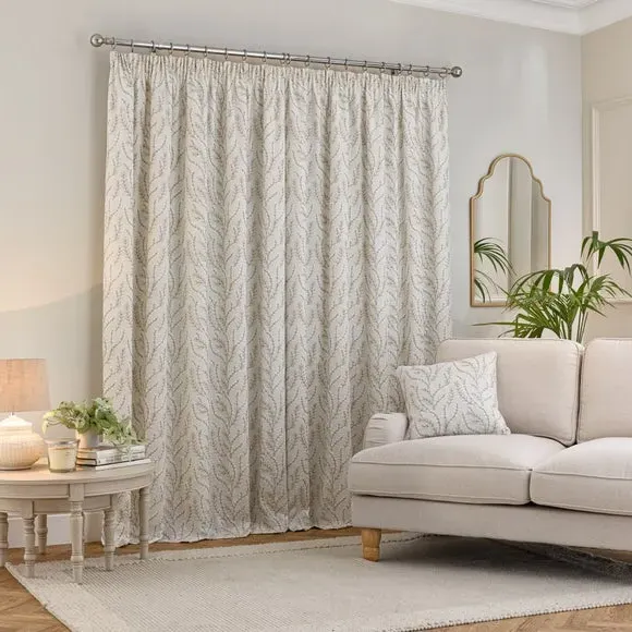 Pencil Pleat Curtains Embroidered - Natural
