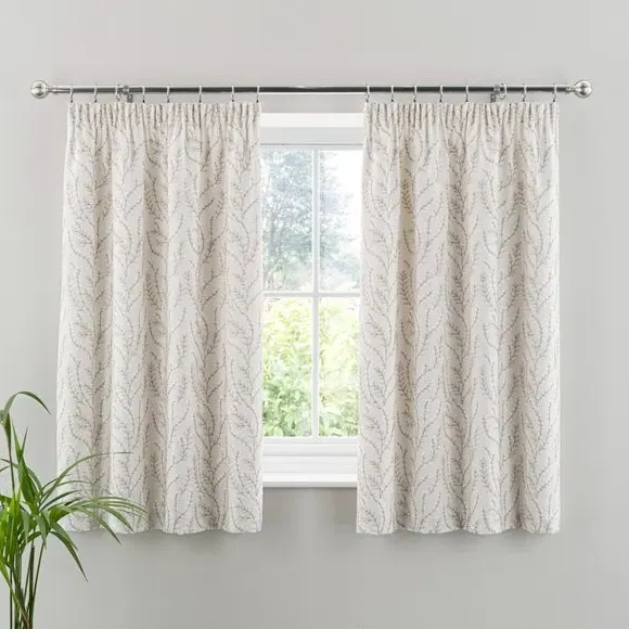 Pencil Pleat Curtains Embroidered - Natural