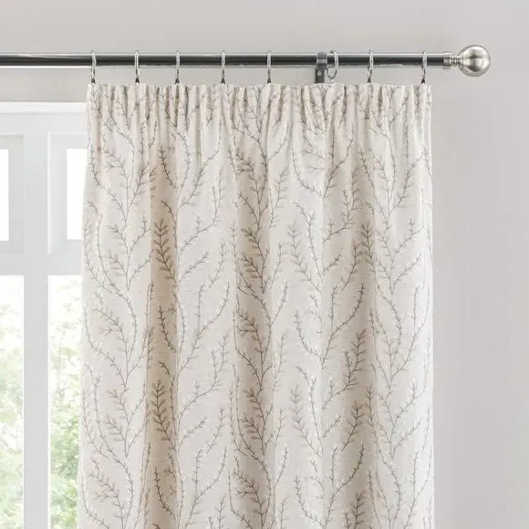 Pencil Pleat Curtains Embroidered - Natural