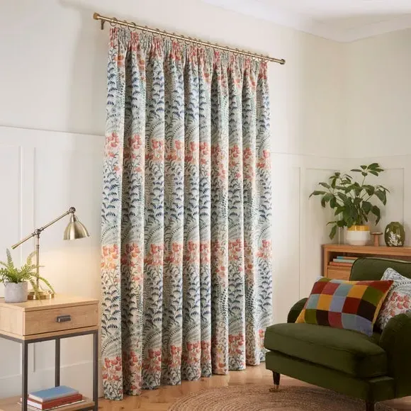 Pencil Pleat Curtains Floral Design - Orange