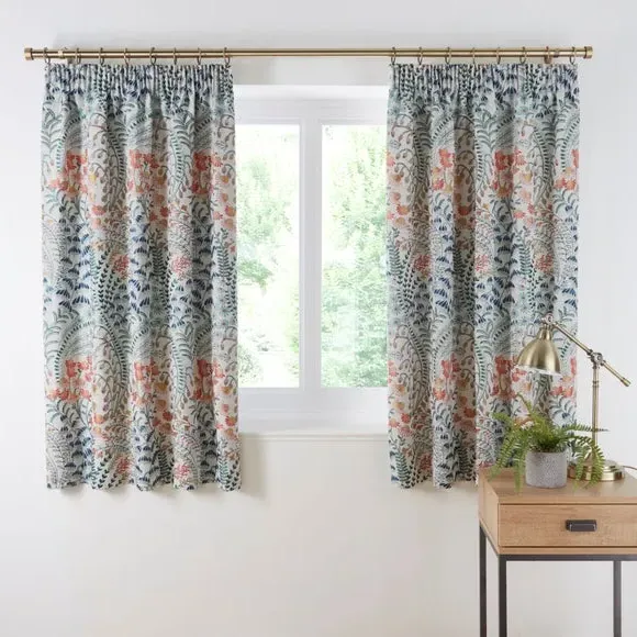 Pencil Pleat Curtains Floral Design - Orange