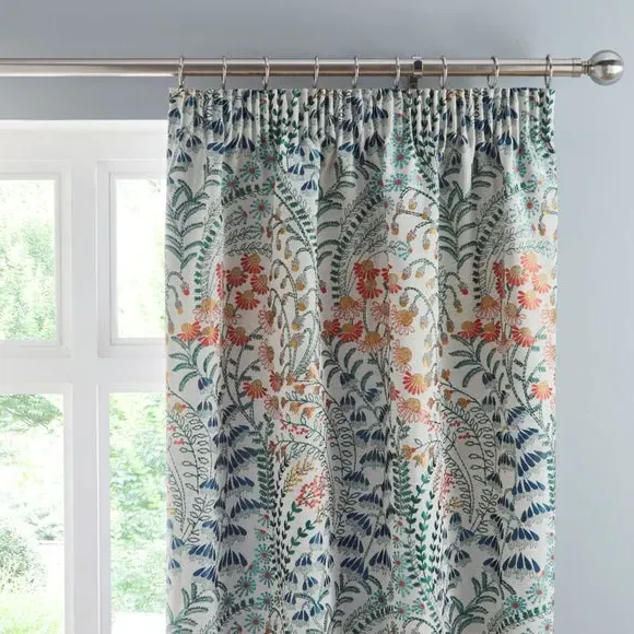 Pencil Pleat Curtains Floral Design - Orange image