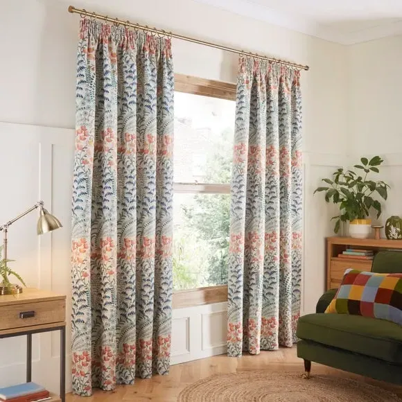Pencil Pleat Curtains Floral Design - Orange